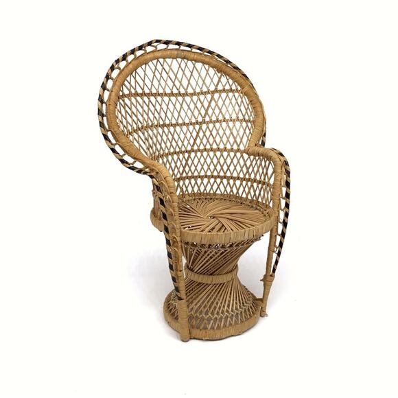 MINI Peacock Chair Wicker Rattan Plant Stand Tan - Picture 1 of 8